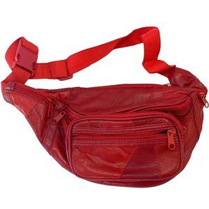 Vintage Red Genuine Leather Patchwork Fanny Hip Bag